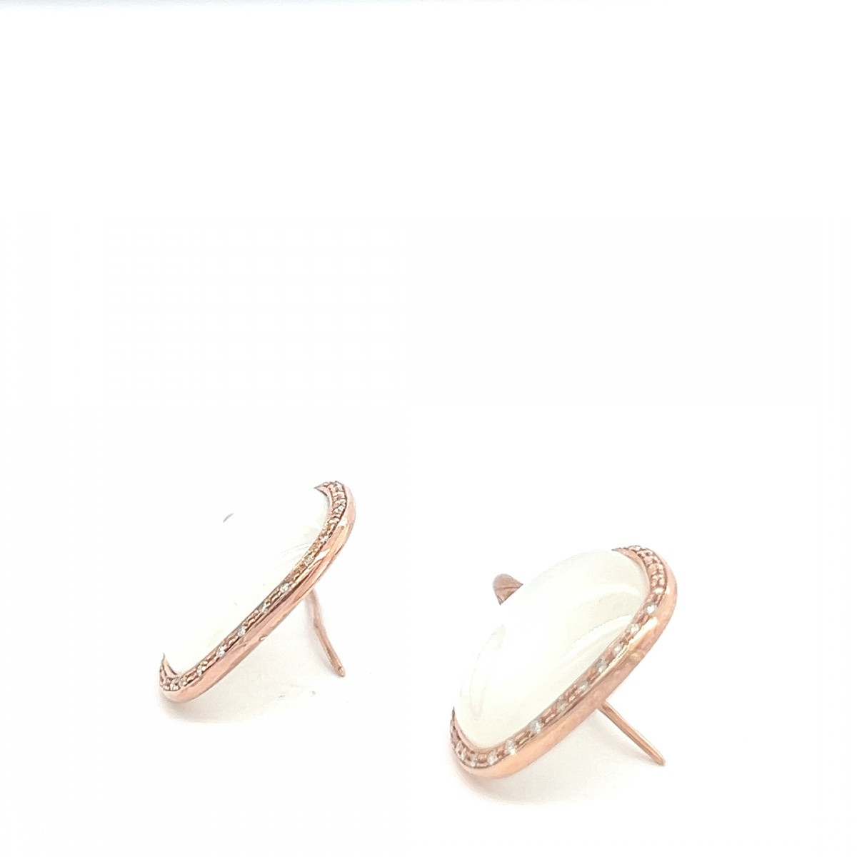 18k Rose Gold Earrings Set With White Quartz Surrounded By Diamonds-photo-3