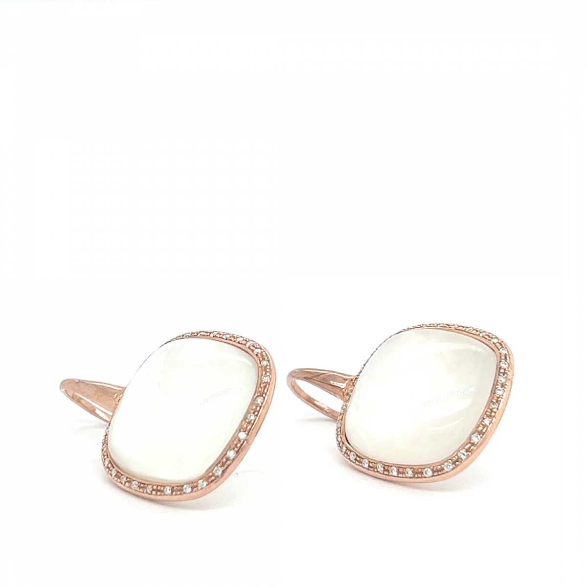 18k Rose Gold Earrings Set With White Quartz Surrounded By Diamonds-photo-4