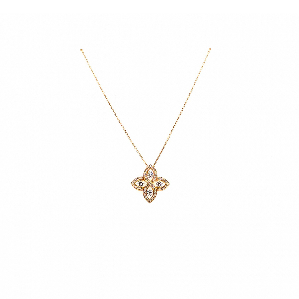 Pendentif Or Rose 18 Carats Motif Fleur Stylisée Et Diamants-photo-1