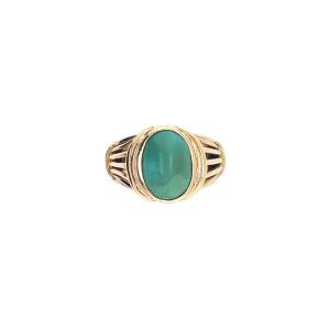 Bague Cocktail Cabochon Turquoise Or Jaune 18 Carats