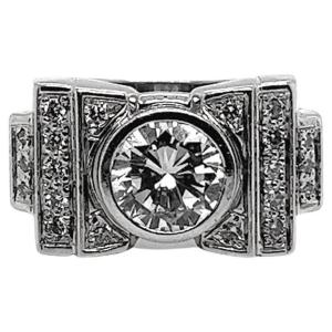 Art Deco Wedding Ring 21 Diamonds 2.5 Karat 18 Karat White Gold