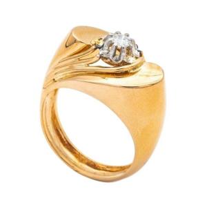 Tank Ring Surmonted Diamond Gold 18 Karat