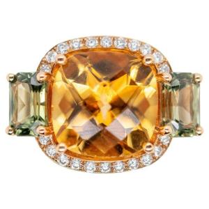 Cocktail Ring 18 Carat Rose Gold Citrine Diamonds Sapphires