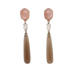 Smoky Quartz And Black Agate Earrings Adorned With 0.32 Carat Diamonds
