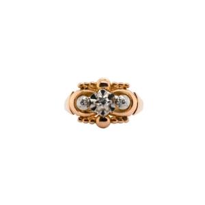 Art Deco Style 18k Yellow Gold Ring With Three 0.7 Carat Diamonds