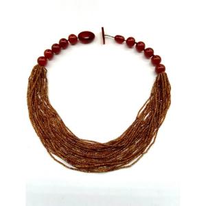 Collier Agathe Rouge Hessonite Et Bakelite