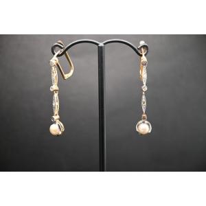 18k Yellow Gold Cultured Pearl Dangle Earrings