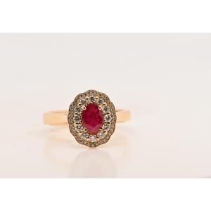 Bague En Or Jaune 18 Carats Avec Diamants Et Rubis Rouge Intense Certifiés De 0,80 Carat