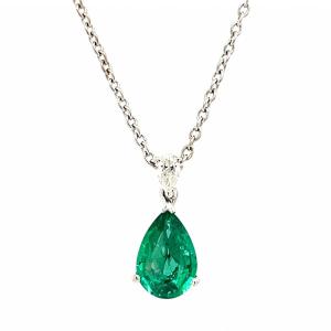 Emerald Pendant Necklace 1, 32 Diamonds 18 Carat White Gold 