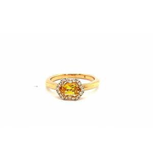 Bague Avec Saphir Jaune Et Diamants En Or Rose