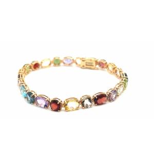 Bracelet En Or Rose 18 Carats, Pierres Semi-précieuses Multicolores Et Souples