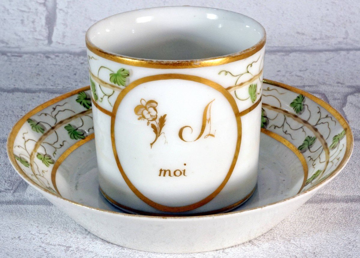 Tasse Et Sa Soucoupe à Décor De Rebus En Porcelaine De Paris - Ep. XVIIIe-photo-4