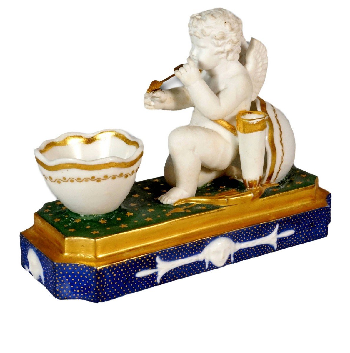 Rare Encrier En Porcelaine De Paris - Ep. Empire