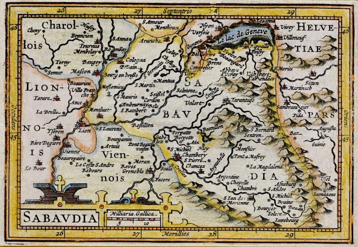 Engraving - Rare Map Of Savoy "sabaudia" - Ep. Early 17th Century-photo-3