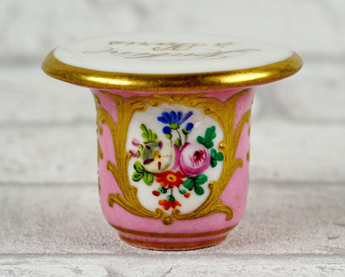 Blush Mortar In Paris Or Limoges Porcelain From The Perfumer Lubin In Paris - Ep. Mid-19th Century-photo-3