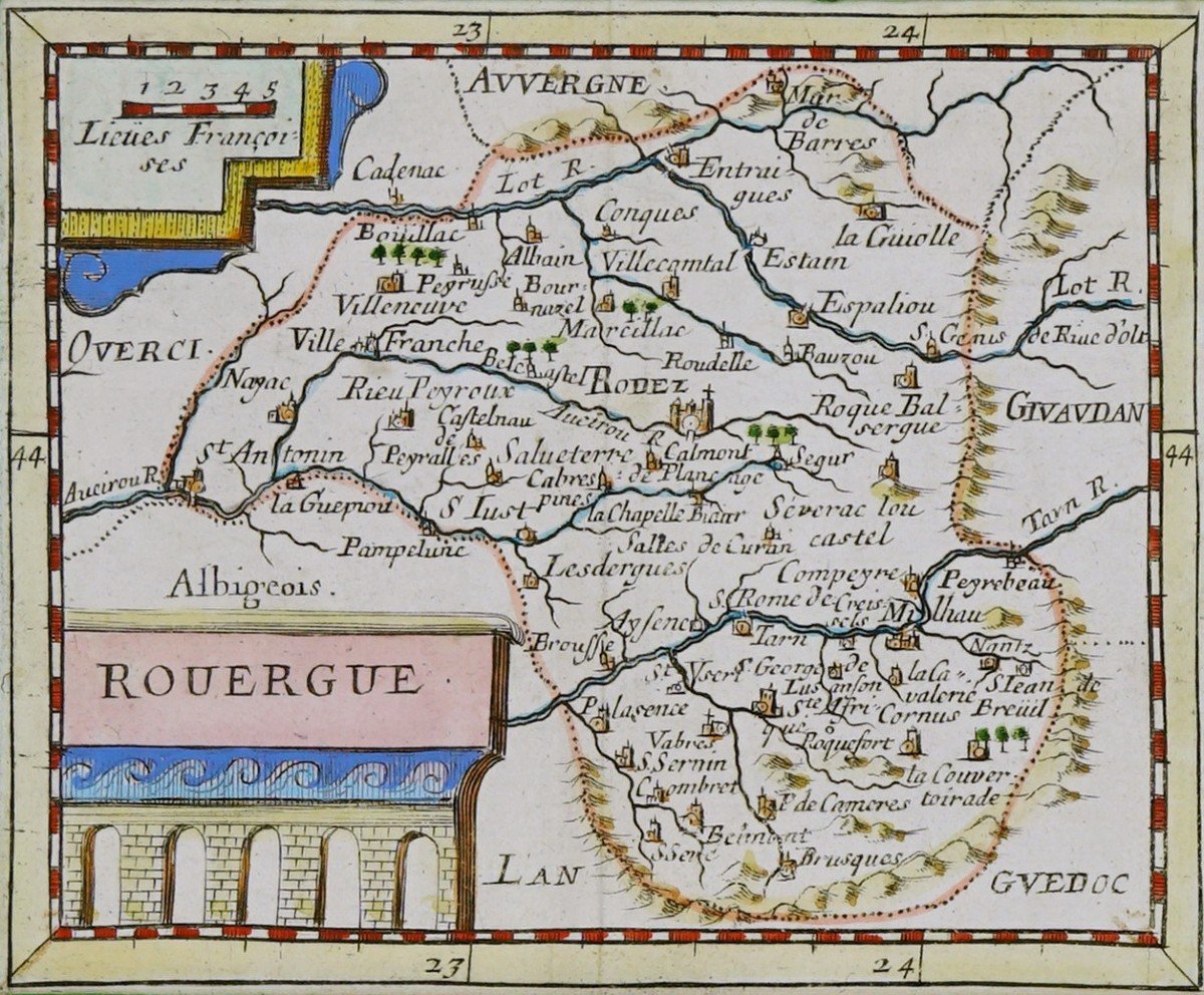 Rare Engraving Of La Rouergue Accompanied By Its Coat Of Arms - Ep. Late 17th Century (circa 1680)-photo-3