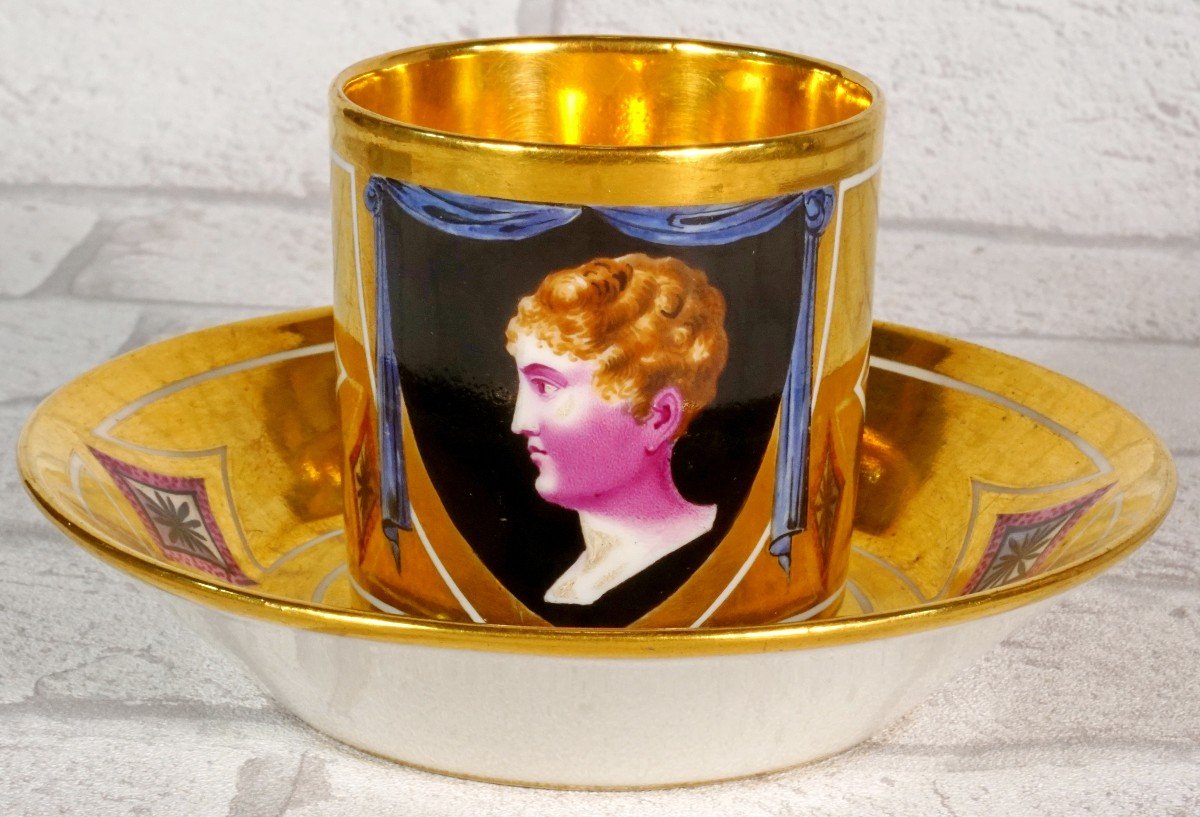 Rare Cup And Saucer In Paris Porcelain - Representing The King Of Rome - Empire Ep.-photo-5