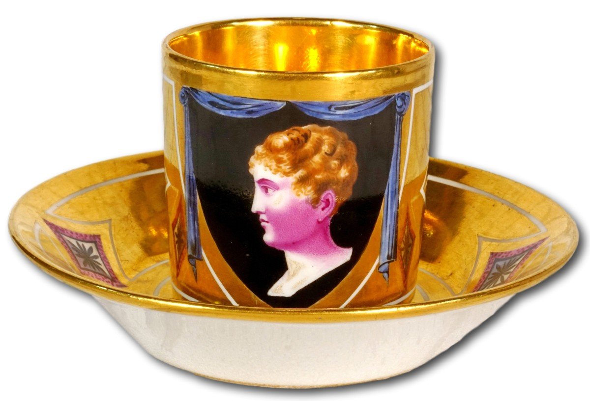 Rare Cup And Saucer In Paris Porcelain - Representing The King Of Rome - Empire Ep.