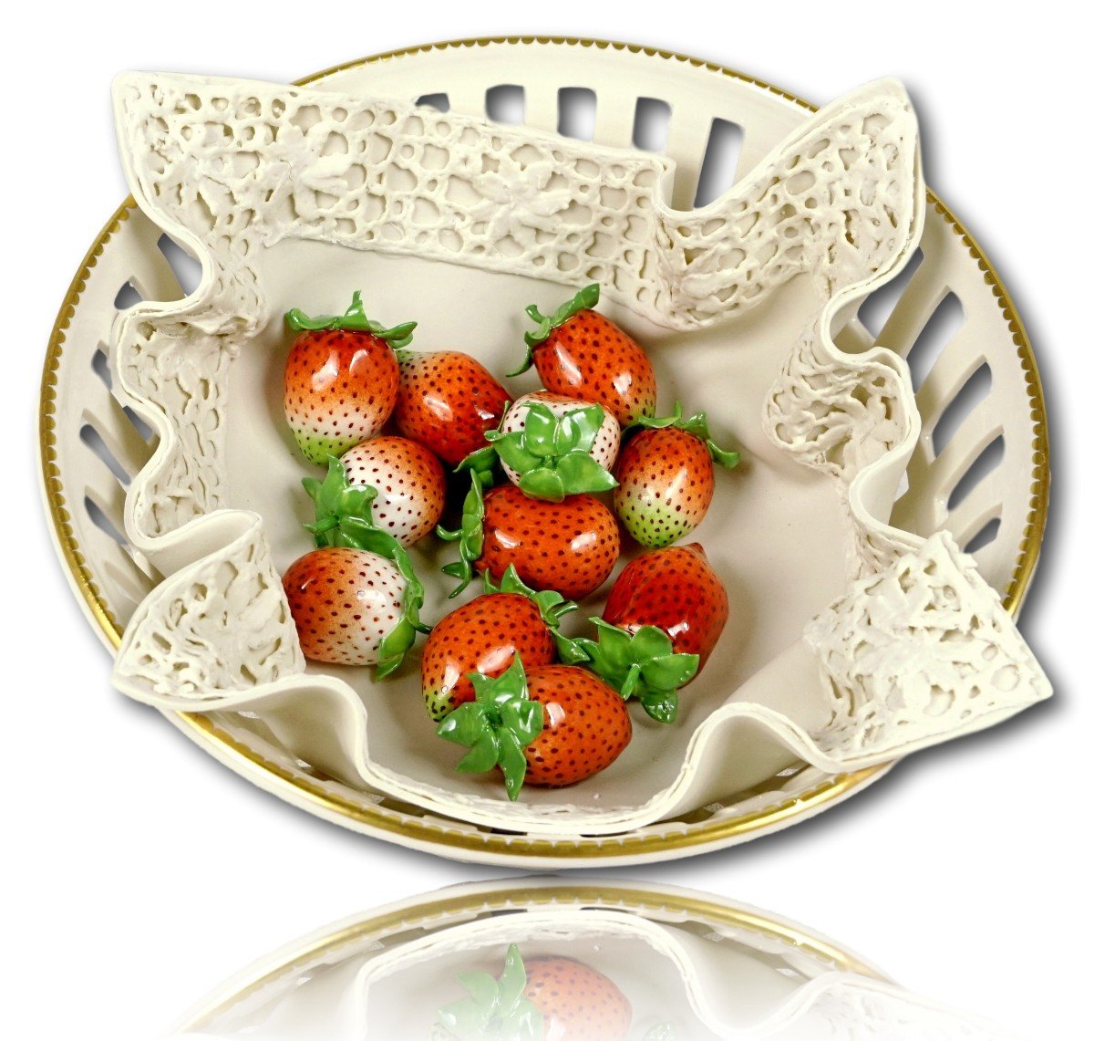 Corbeille Avec Serviette En Trompe l'Oeil Aux "fraises" En Porcelaine De Didier Gardillou - Ep.