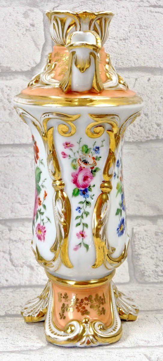 Large Tulip Pot With Dolphin Heads In Paris Porcelain - Ep. 1st 19th Century-photo-4