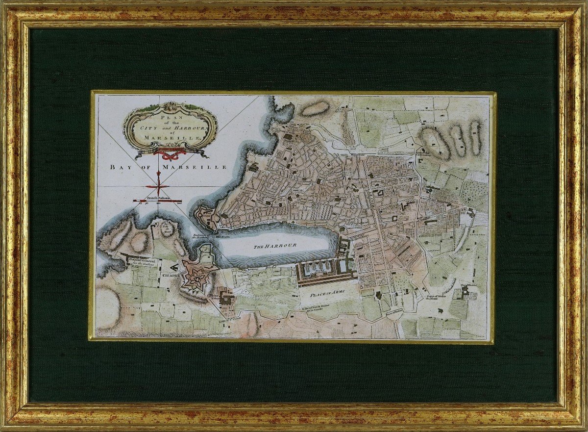 Rare Engraving - Map Of Marseille And Its Suburbs - Mid-18th Century