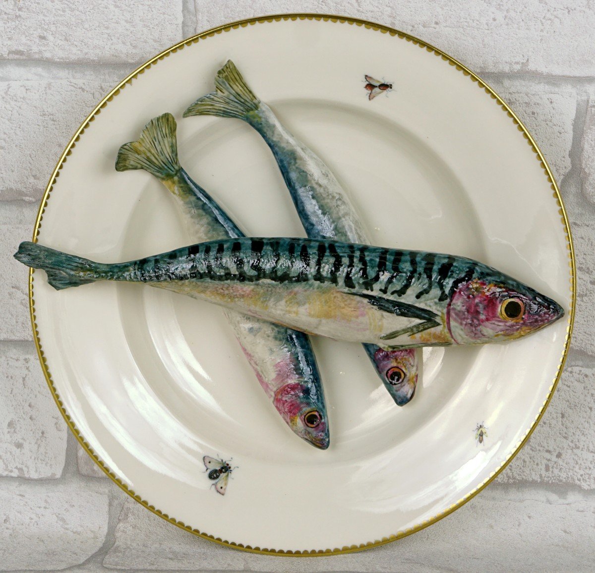 Trompe l'Oeil Plate With Fish "mackerel And Sardines" In Porcelain By Didier Gardillou -photo-1