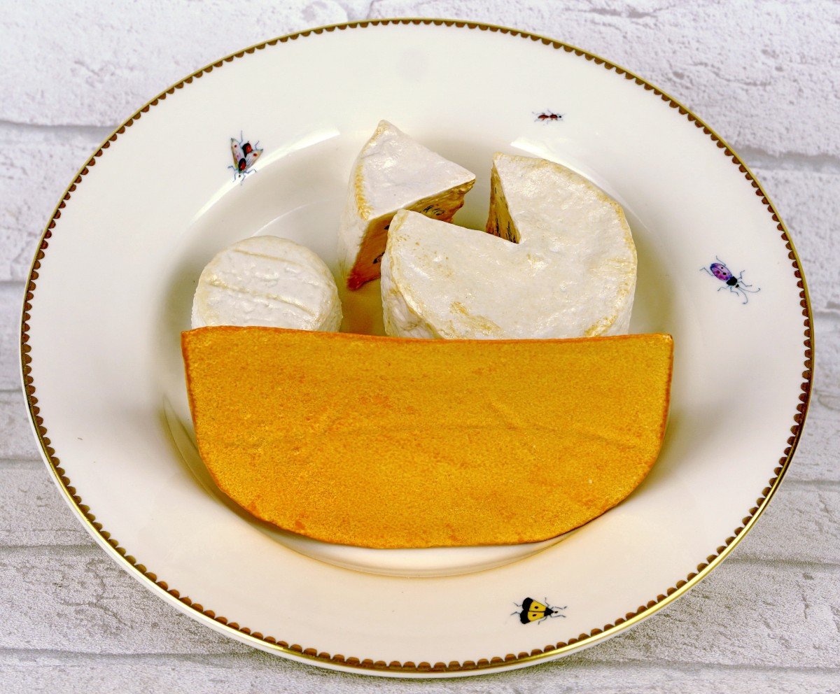 Trompe l'Oeil Plate With "cheese" (mimolette & Goat's Cheese) In Porcelain By Didier Gardillou-photo-3