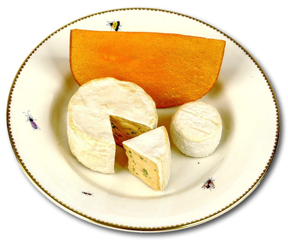 Assiette Trompe l'Oeil Aux "fromages" (mimolette & Chèvres) En Porcelaine De Didier Gardillou