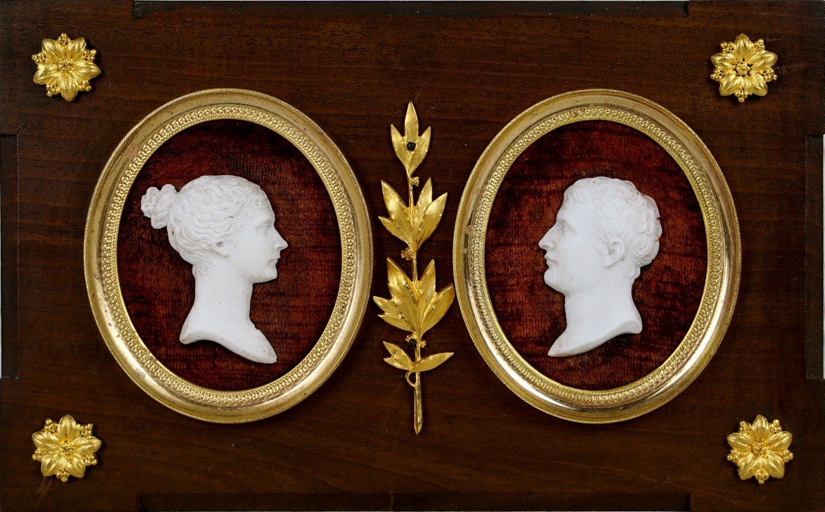 Pair Of Biscuit Porcelain Medallions "napoleon And Marie-louise" - Sèvres - 19th Century-photo-1