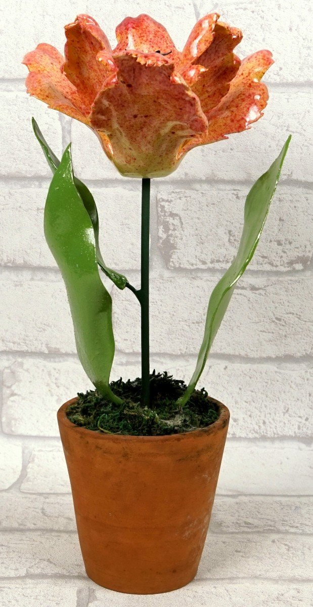 Flowers - Red-orange Tulip In Porcelain By Didier Gardillou-photo-2