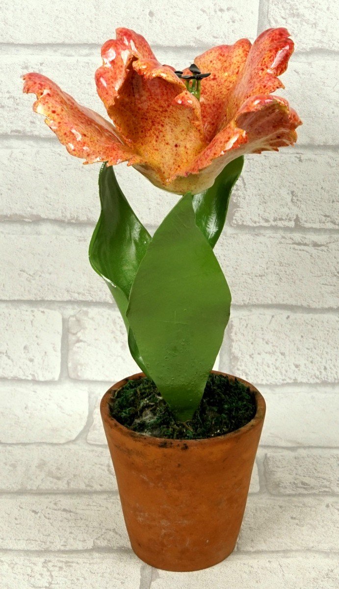 Flowers - Red-orange Tulip In Porcelain By Didier Gardillou-photo-3