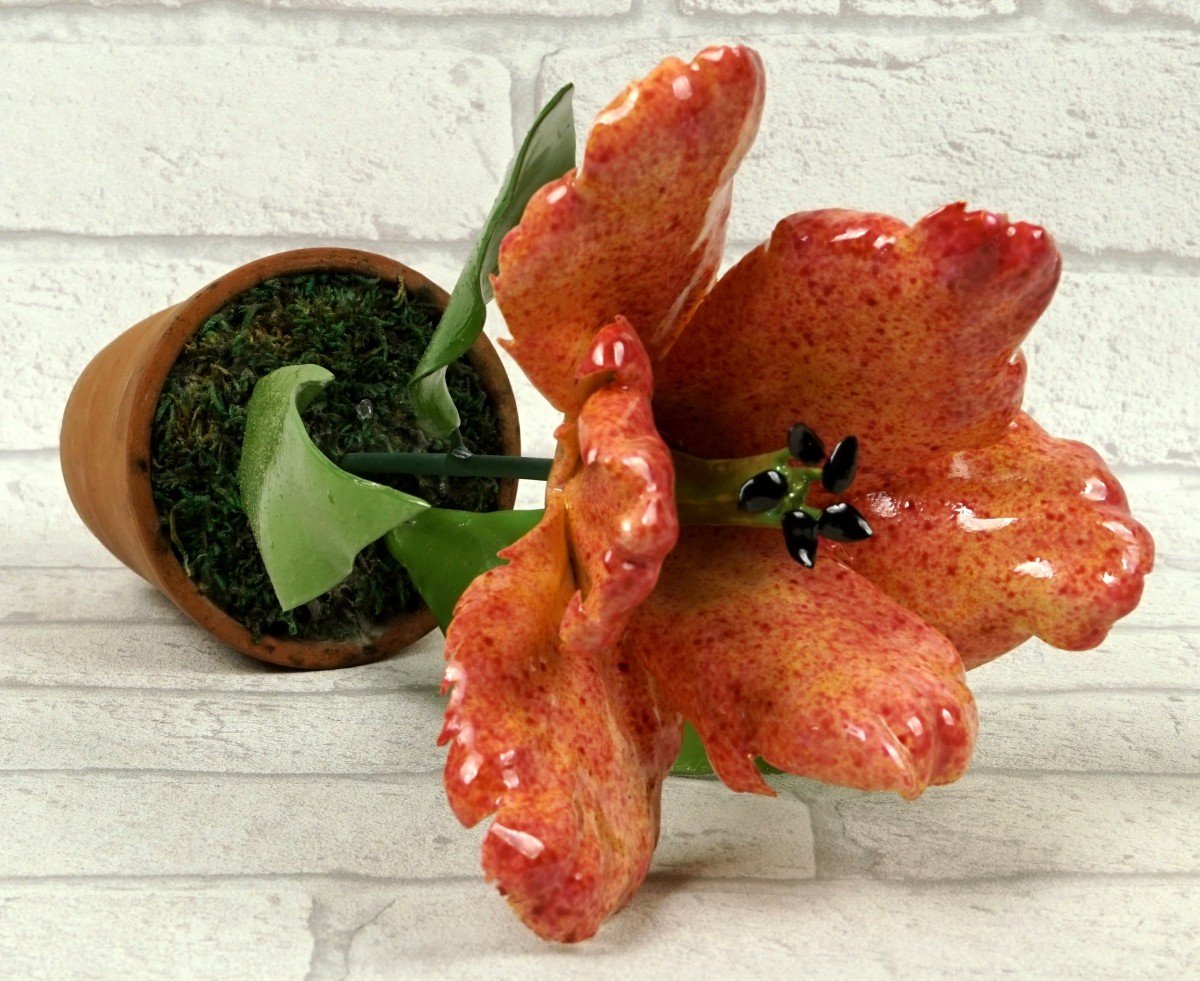 Flowers - Red-orange Tulip In Porcelain By Didier Gardillou-photo-2