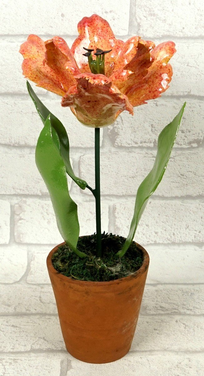 Flowers - Red-orange Tulip In Porcelain By Didier Gardillou-photo-3