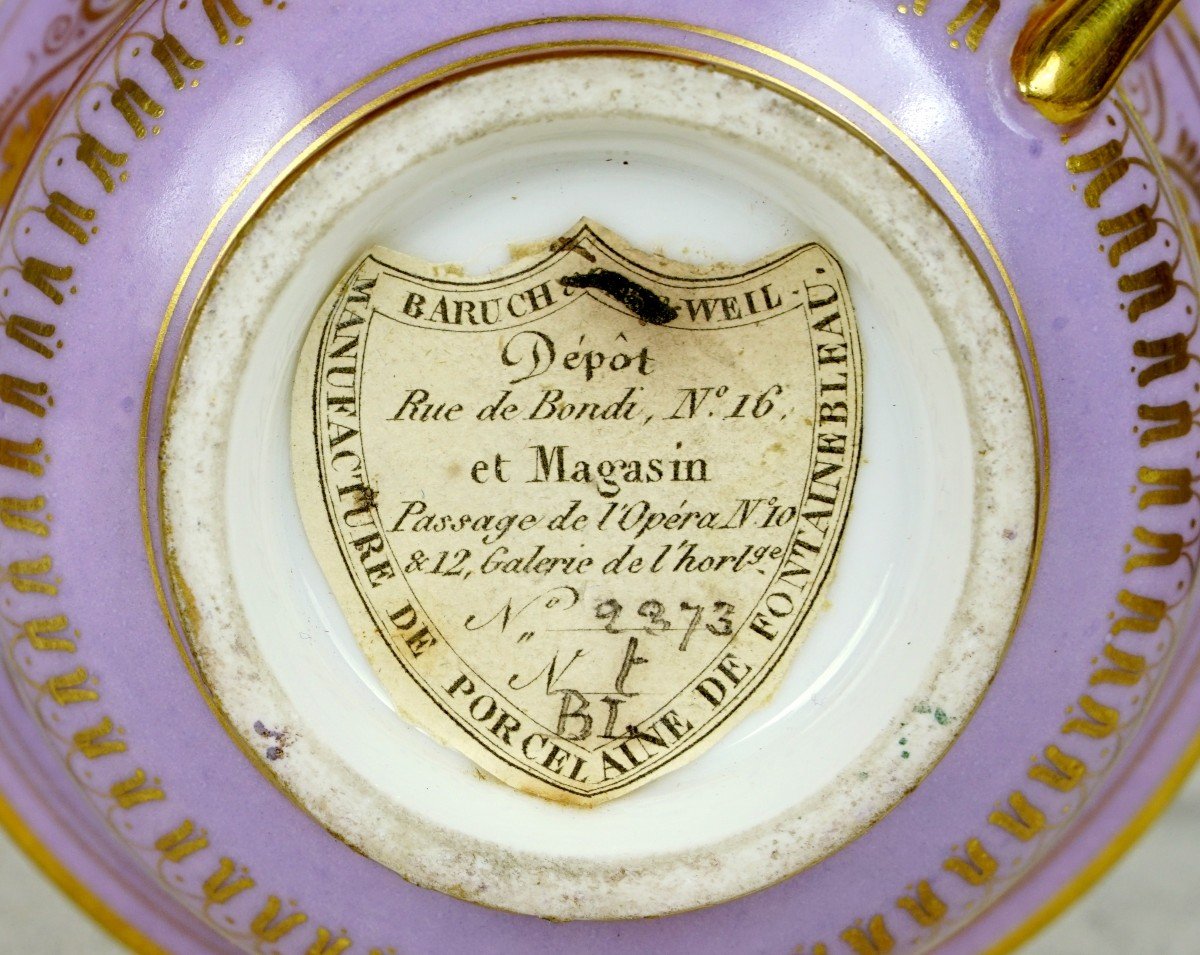 Rare Porcelain Teacup From Fontainebleau - Baruch-weil Manufactory - Early 19th Century-photo-5