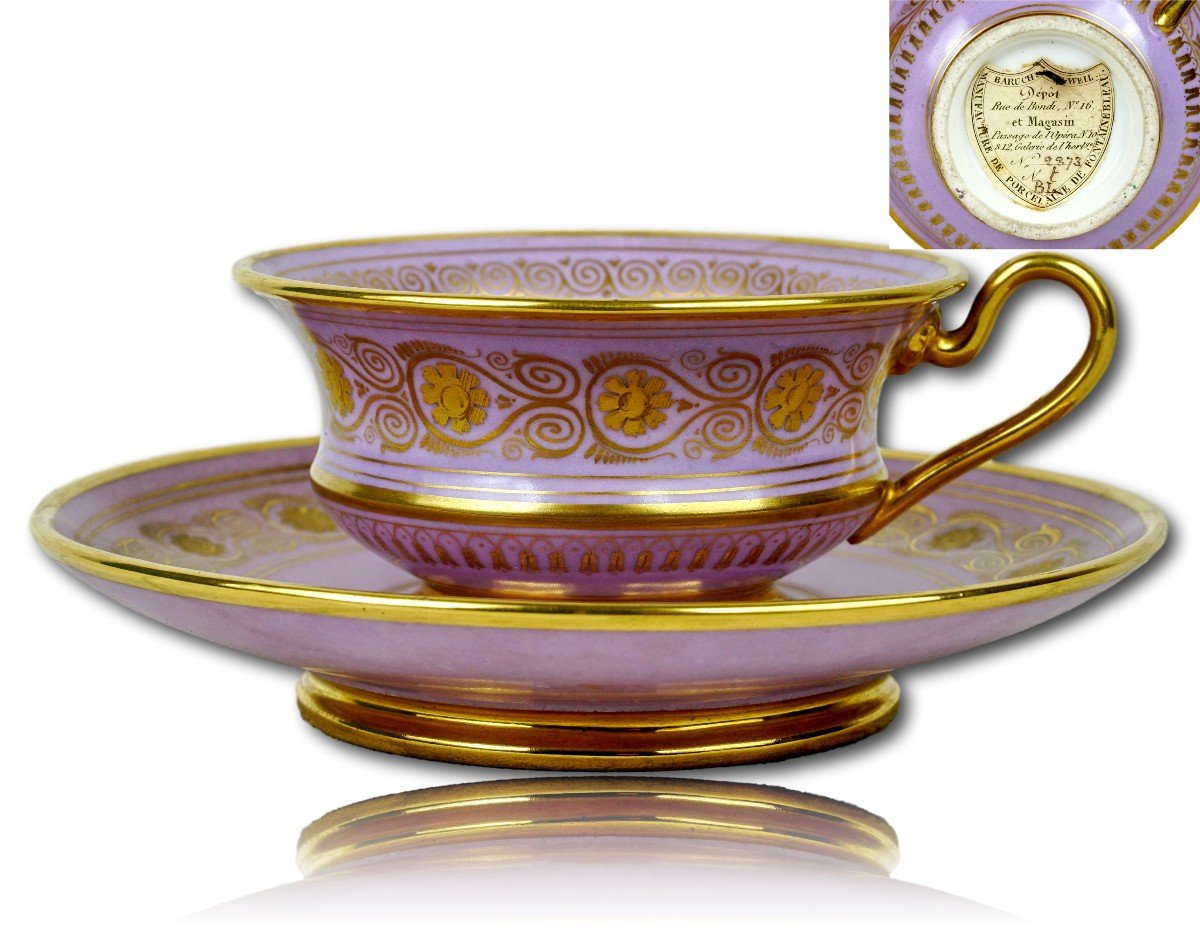 Rare Porcelain Teacup From Fontainebleau - Baruch-weil Manufactory - Early 19th Century