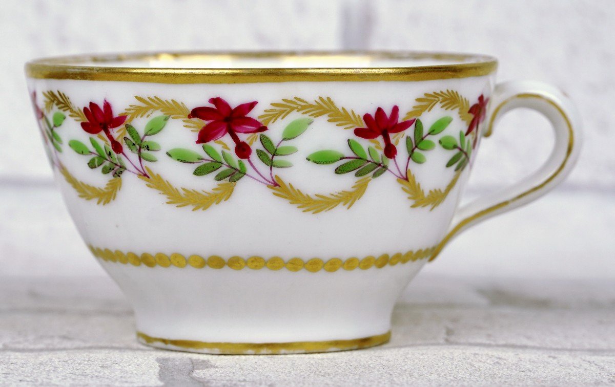 Porcelain Teacup And Saucer Paris - Manufacture A La Reine Rue Thiroux - 18th Century-photo-2