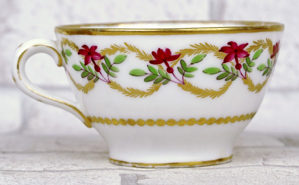 Porcelain Teacup And Saucer Paris - Manufacture A La Reine Rue Thiroux - 18th Century-photo-4