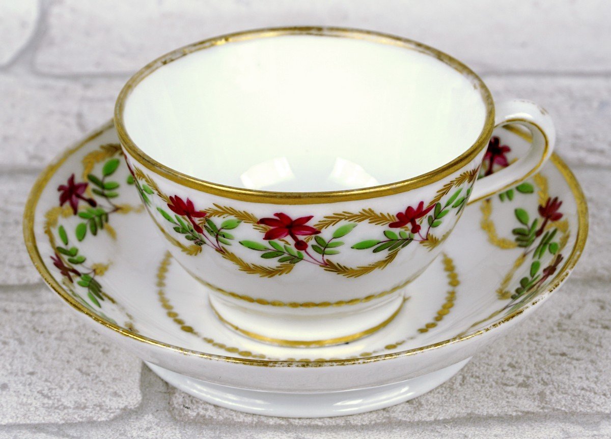 Porcelain Teacup And Saucer Paris - Manufacture A La Reine Rue Thiroux - 18th Century-photo-5