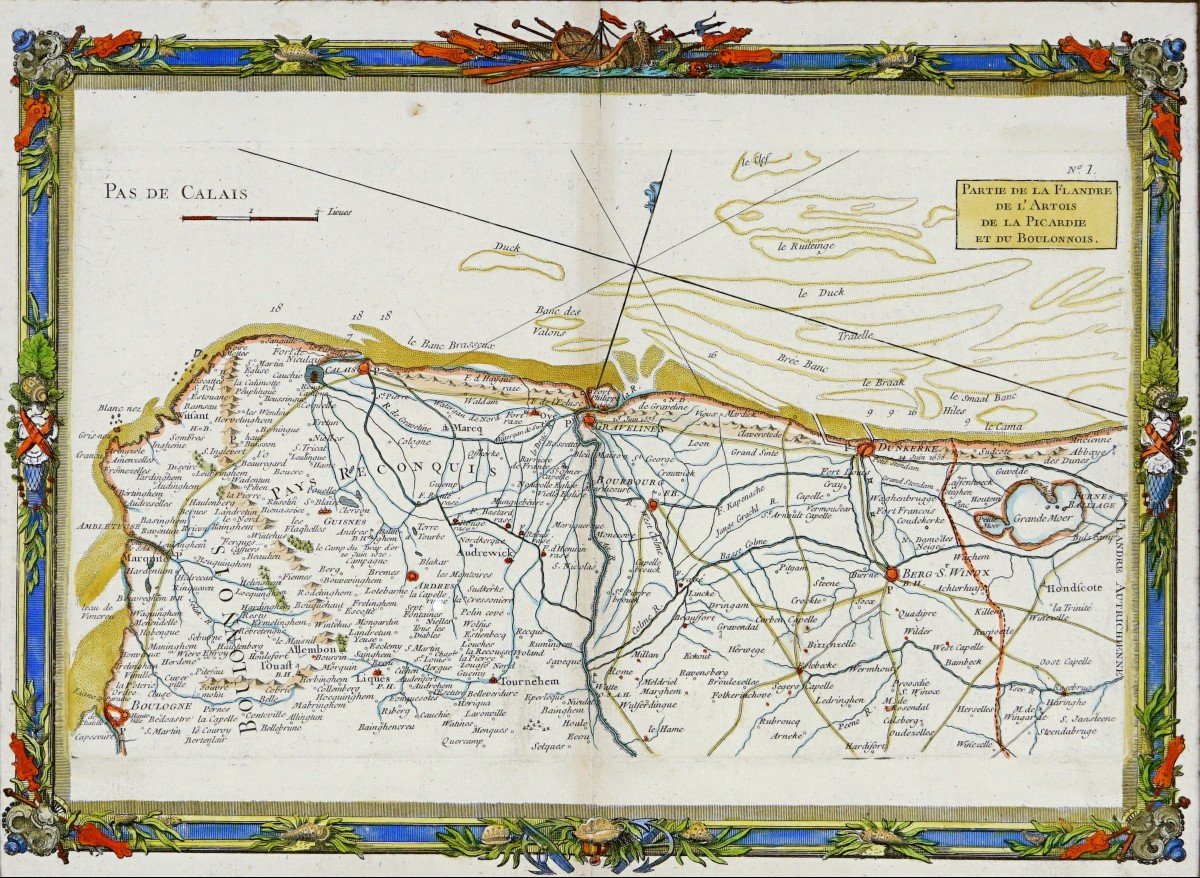 Gravure - Carte Marine - "partie De La Flandre, De La Picardie Et Du Boulonnais - N°1" - Ep. Mi-photo-3