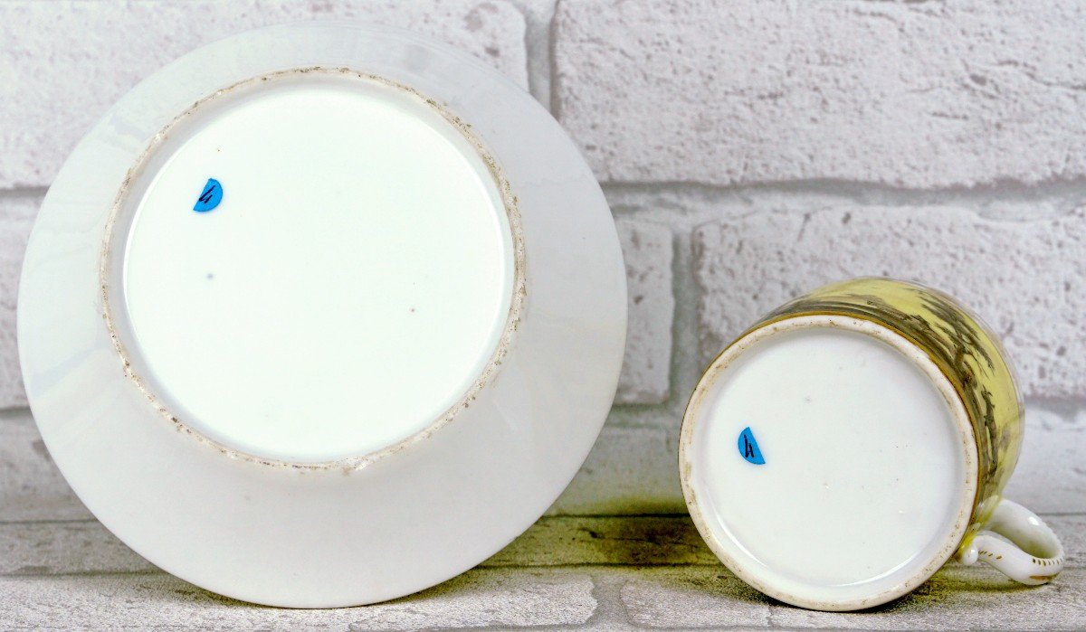 Cup And Saucer In Paris Porcelain With Rare Yellow Background - 18th Century-photo-4