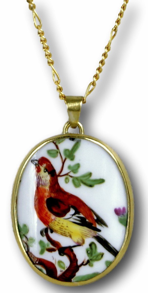 Antique Porcelain Pendant, 18th Century - Brass Mount, By Isabelle Fustinoni