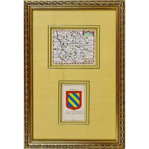 Rare gravure -  Carte Du Nivernois avec son Blason  (nivernais - Morvant - Nevers) - Ep. Milieu XVIIe