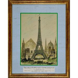 La Tour Eiffel - Comparee Aux Principaux Monuments Du Monde (lithographie / Gravure) - Ep. Fin XIXe