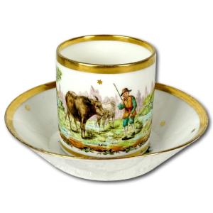 Cup And Saucer In Paris Porcelain - Manuafacture De Nast - Ep. 18th Century