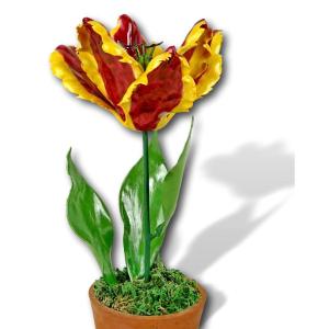 Fleurs - Tulipe Jaune Et Rouge En Porcelaine De Didier Gardillou - Ep. XXIe