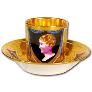 Rare Cup And Saucer In Paris Porcelain - Representing The King Of Rome - Empire Ep.