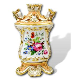 Large Tulip Pot With Dolphin Heads In Paris Porcelain - Ep. 1st 19th Century