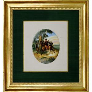 Rare Porcelain Plaque Representing Napoleon III, Emperor Of The French On Horseback - 19th Century