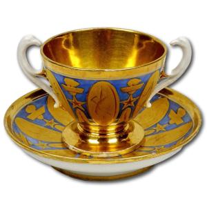 Tasse à Thé à 2 Anses Et Sa Soucoupe En Porcelaine De Paris - Manufacture De Darte - Ep. Empire