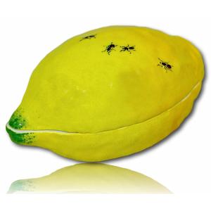 Lemon-shaped Box Decorated With Ants - Trompe l'Oeil Porcelain By Didier Gardillou 